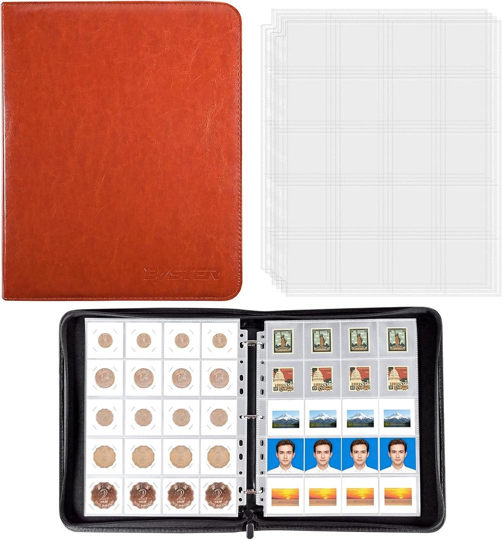 BYSTER Coin Collection Book, 30 Pack 600 Pockets Coin Sleeves, Coin Collection Holder Album, Coin Collection Organizer Storage Box Case (Coin Flips Not Included), Reddish Brown