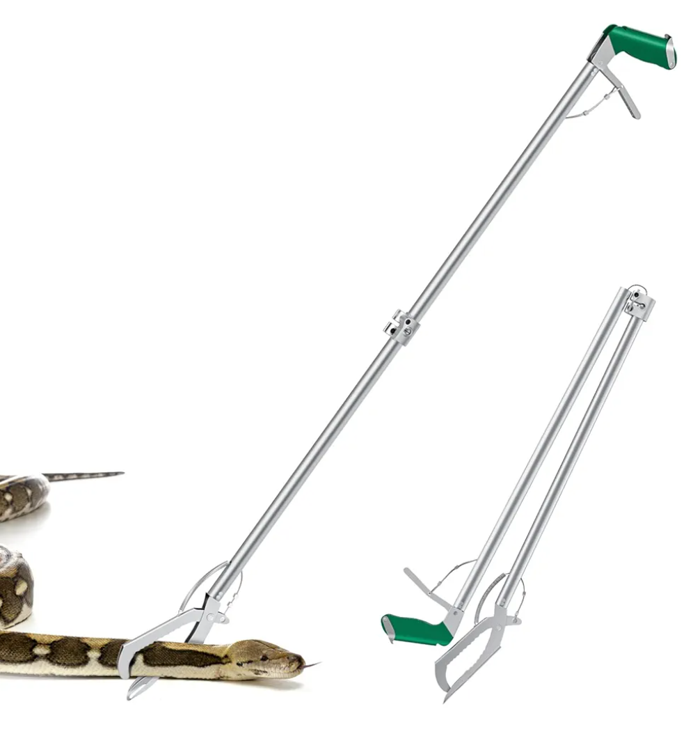 60“ Snake Tongs Collapsible Grabber, Professional Reptile Snake Catcher Wide Jaw Handling Tool, Stainless Steel Snake Hook