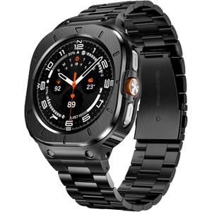 SUPLINK Stainless Steel Bands Compatible with Samsung Galaxy Watch Ultra Band for Men (2025/2024), Adjustable Metal Band Protective Bumper for Galaxy Watch Ultra Case Accessories 47mm,Black