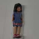 MSYO 14 Inch Girl Doll - Lina, Black Long Hair, Bright Purple Eyes, Freckles on Face, 14-Inch Fashion Doll Wearing Blue Clothing and Silver Leggings, Brown Leather Shoes, Dolls for 3+ Year Girls