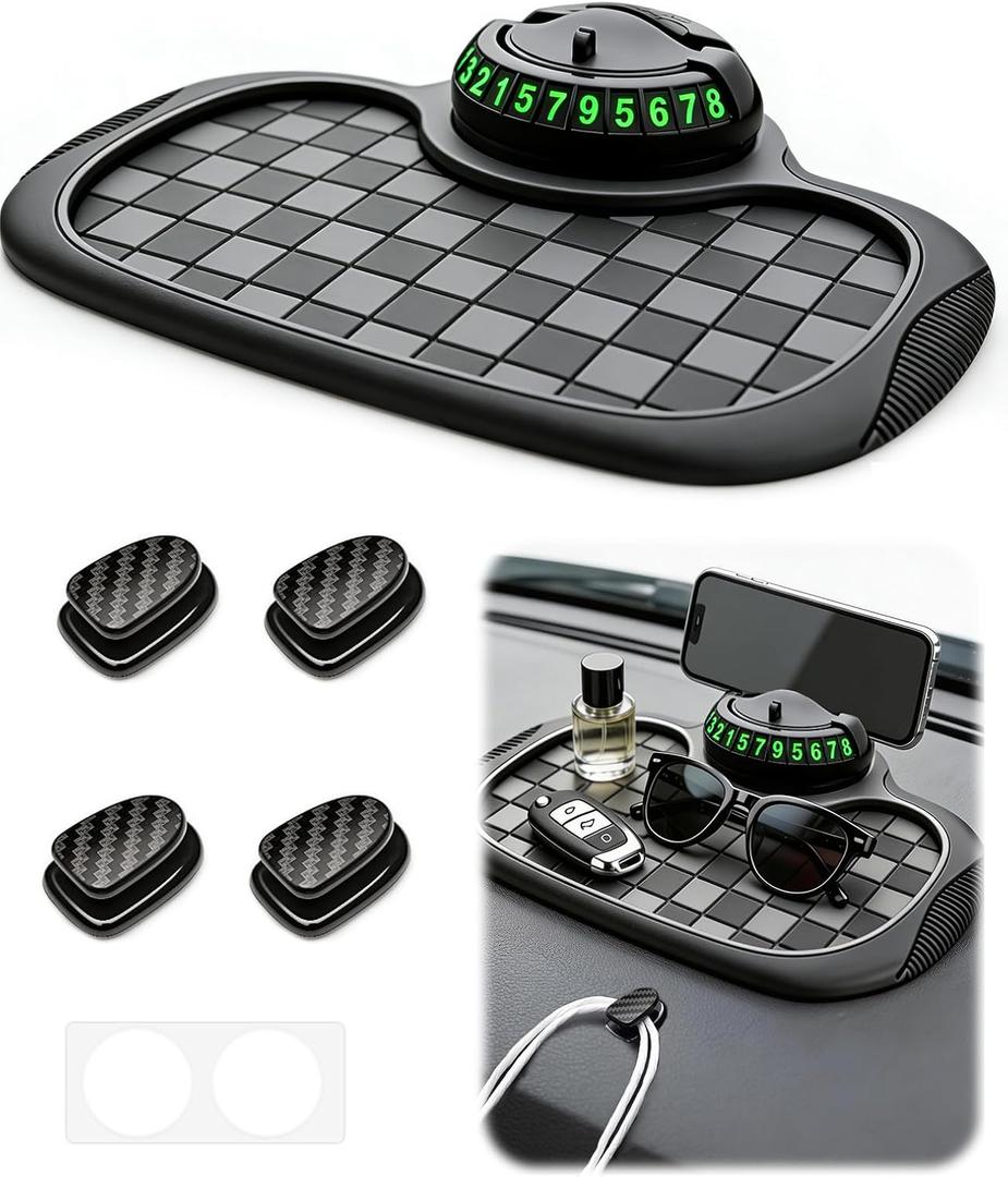 5PCS Multifunctional Car Anti-Slip Mat for Phone Set, All in One Car Organizer Pad for Car Dashboard with 360° Rotatable Phone Holder