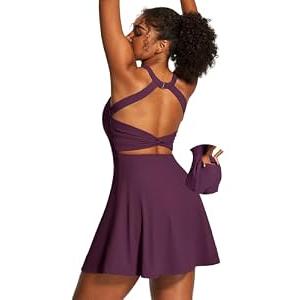 Heathyoga Easy Peasy Tennis Dresses for Women with Shorts Underneath and Bra Athletic Dress for Women Golf Workout Dress, M