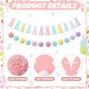 Reallnaive 2 Pcs Pastel Felt Easter Garland for Mantle, 6.6 ft Easter Bunny Banner Decorations Yarn Pom Pom Ball Hanging Banner for Indoor Outdoor Mantle Garden Home Decor
