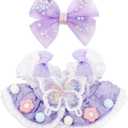 2pcs Doll Clothes Set, Kawaii Doll Outfits Cute Clothing Fashion Dress and Hair Bow Clip for 15-17cm Plush Dolls Display Accessories, Gifts for Collectors (Purple)