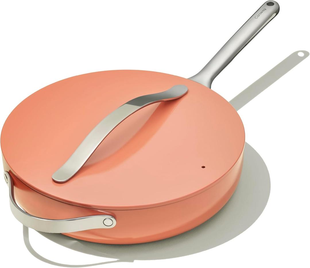 Caraway Nonstick Ceramic Saut Pan with Lid (4.5 qt, 11.8") - Non Toxic, PTFE & PFOA Free - Oven Safe & Compatible with All Stovetops (Gas, Electric & Induction) - Perracotta