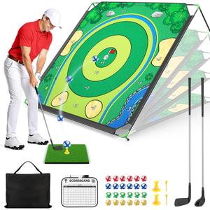 Golf Chipping Game Set, 71 X 71 in Large Golf Practice Mat with 2 Adjustable Clubs, Hitting Mat, 24 Sticky Balls, 2 Golf Tees, Scoreboard & Carry Bag, Indoor Outdoor Training Game for Adults (Green)