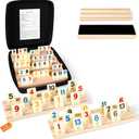 Rummy Cube Set, 2026 New 8 Player Edition with 8 Wooden Racks/Trays, 214 Large Numbers Rummy Melamine Tiles with Zippered Case, Rummy Travel Game Set - Classic Board Games for Family Adults Kids