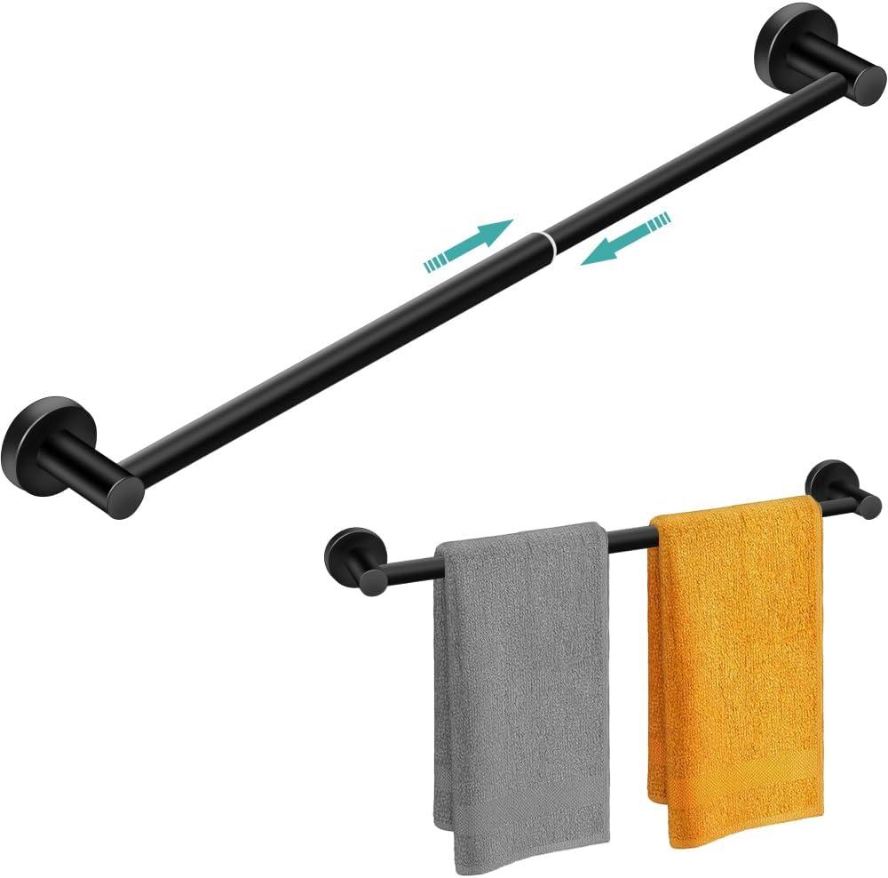 MGahyi Towel Racks for Bathroom-Adjustable Towel Holder(13.18inch-24inch) Sturdy and Rustproof Towel Bar Wall Mounted, Single Towel Bar Rod for Bathroom Accessories (1Pack, Black)