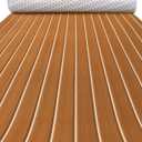 KXKZREN EVA Foam Boat Decking with 3M Adhesive Backing - Strong Self-Adhesive Faux Teak Flooring Sheet 94.5" x 47.2"/35.4"/11.8" Anti-Slip Marine Mats for Motorboat Jon Boats Yacht Kayak (Brown with White Seam)
