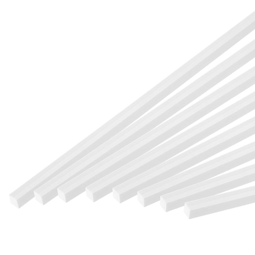 MECCANIXITY 10Pcs ABS Plastic Rod Square Solid Bar 5/16" x 10" White Smooth Plastic Tube Rods for Handwork Model Material, DIY Sand Table, Architectural Model Making