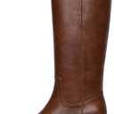 Knee High Boots Women Square Toe Chunky Block Heel Banana Campus Boot Wide Calf Comfortable Low Heel Riding Long Boots (7, Brown)