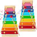 2 Pcs Wooden Xylophone for Kids,Xylophone Educational Musical Toy with 2 Child Mallets 8 Diatonic Keys,Xylophone Wooden Instruments Toys for Toddlers