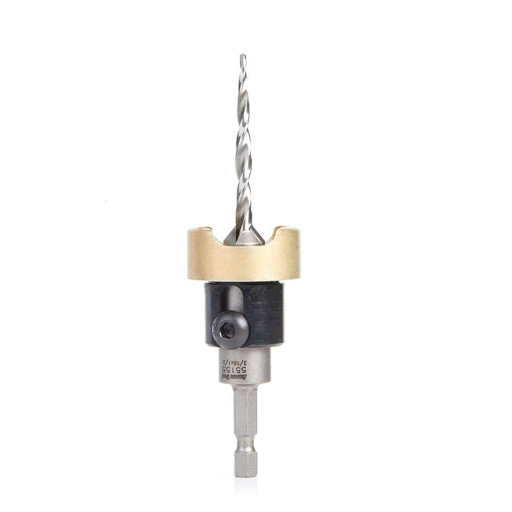 Amana Tool 55155 Carbide Tipped 82 Degree Countersink with Tapered Drill and Adjustable Depth Stop with No-Thrust BB 1/2 D x 3/16 Drill D x 1/4 Inch Quick Release Hex SHK