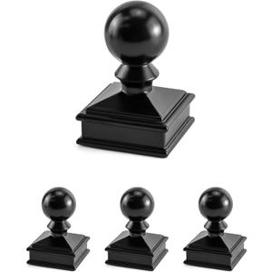 QWORK Fence Post Cap, 4 Pack 2" x 2" Decorative Piling Metal Caps with Top Ball, Black
