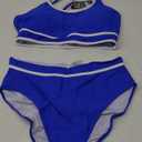BMJL Women's High Waisted Bikini Sets Sporty Two Piece Swimsuits Color Block Cheeky High Cut Bathing Suits Size L