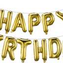 Gold Happy Birthday Balloons Banner 16 Inch Mylar Foil Letters, Inflatable Party Decor and Birthday Decorations for Women, Men, Boys & Girls Kids and Adults, Reusable, Party Supplies