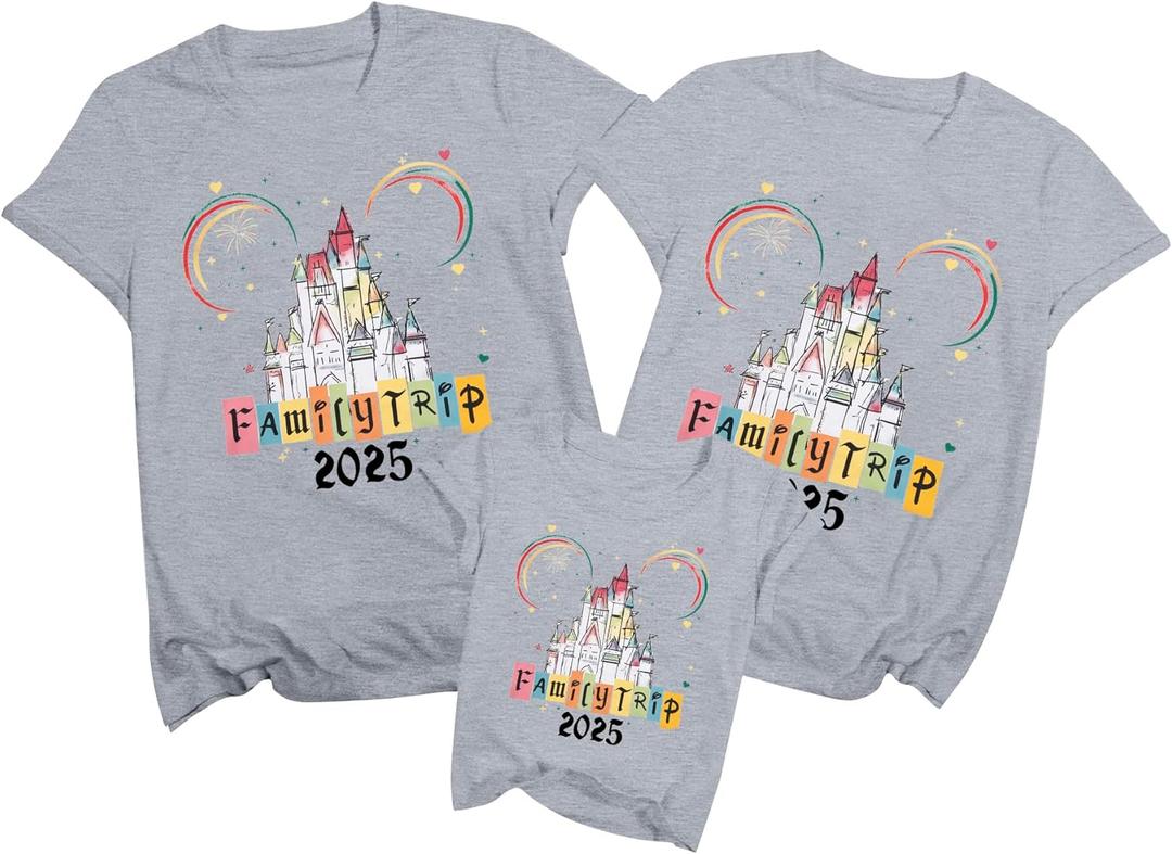 MYHALF Magical Family Shirts Matching 2025 Vacation Family Matching Outfits Mom and Mini Cute Summer Trip Clothes (7-8 Years, Grey)