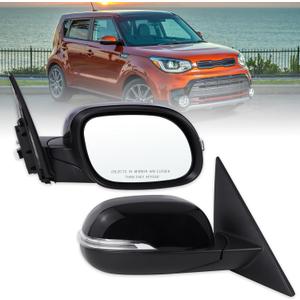 Right Passenger Side Mirror Compatible With 2014 2015 2016 2017 2018 2019 Kia Soul With Manual Folding Power Glass Turn Signal Light Black Replace#87620B2540(5Pins)