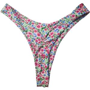 SherryDC Womens Cheeky Thong Brazilian Bikini Bottoms Sexy High Cut Leg Swimsuit Bottom Ruched Butt Bathing Suit Briefs (Medium, 886-rose-red Flowers)