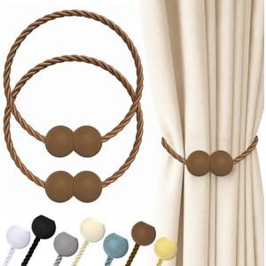 Hion Magnetic Curtain Tiebacks Dark Brown 2pcs, Curtain Tiebacks Buckles Holdbacks Holders Hooks Clip for Home Bedroom Office Decorative Curtain (Ball)