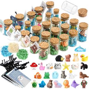 Fumete 25 Sets Emotional Positive Support Resin Animal Employee Appreciation Gift Bulk Desk Pet Animal Pun Note Card Bottle for Volunteer Assistant Professional Coworker Staff Office Party Favor