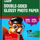 Uinkit 100 sheets Photo Paper Glossy Double Sided 8.5x11 Inkjet 37lb 140gsm Dye ink Thin Photo Picture Flyer Calendar Magazine CD Cover letter