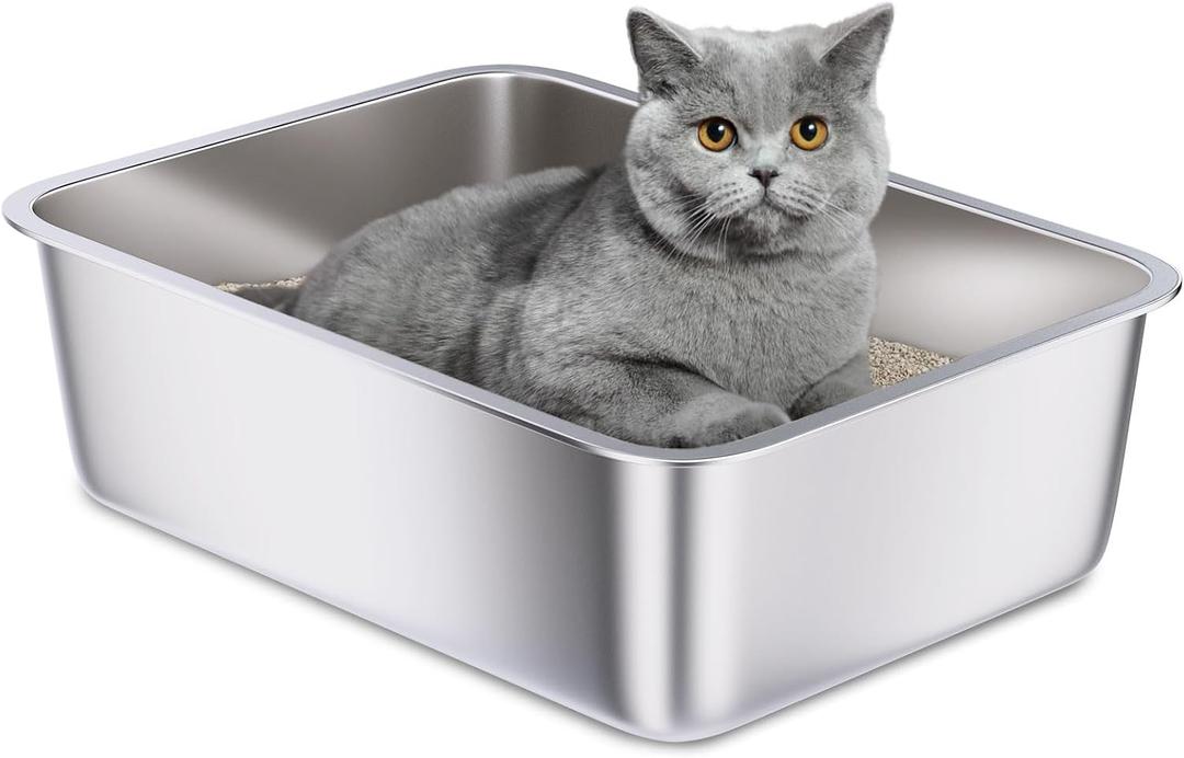 Stainless Steel Litter Box, 18"x14"x6"(Height) Medium Metal Cat Litter Box Easy Clean, Non Stick Litterbox No Smell for Cats or Kitty, Rabbits