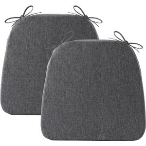 Battilo Chair Cushions for Dining Chairs with Ties, Waterproof Kitchen Chair Pad with Non-Slip Backing, Seat Cushions with Machine Washable Removable Cover, 16"x16"x2", Set of 2, Dark Grey