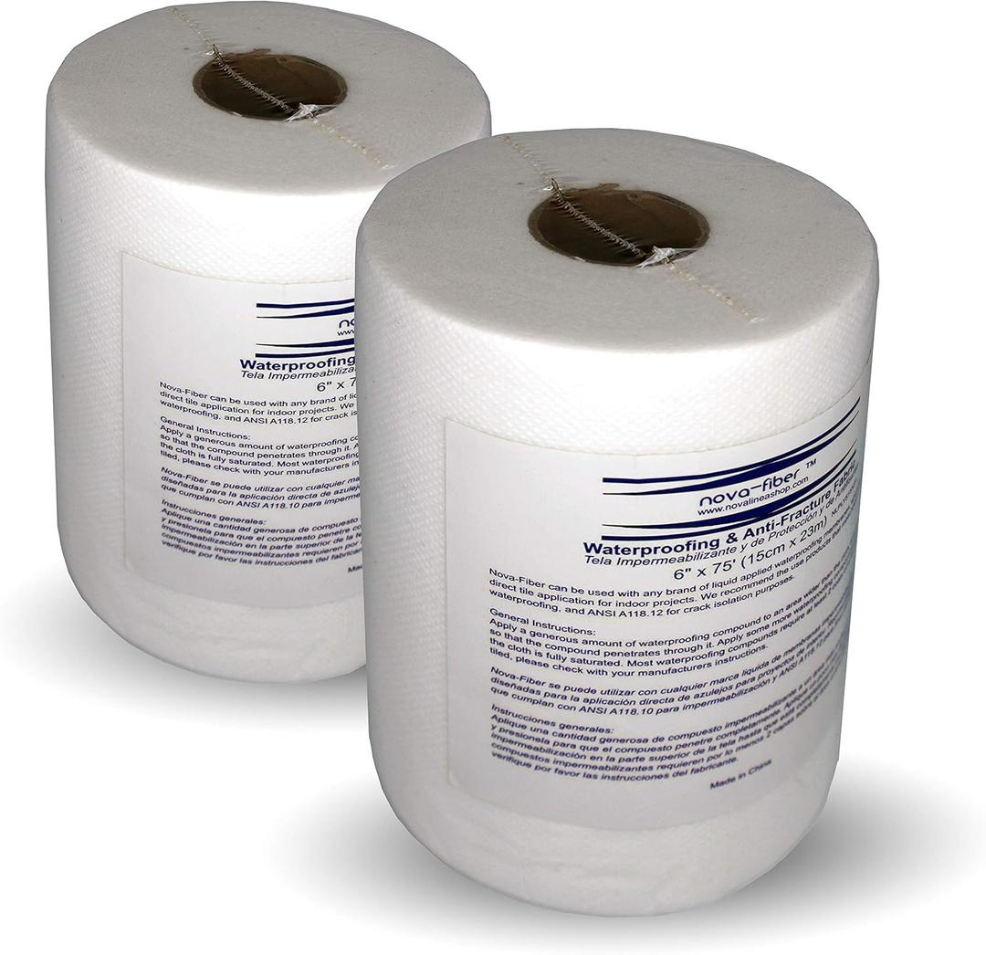 6" x 75' Reinforcing Mesh Tape for Liquid Waterproofing Membranes in Bathrooms, Showers, Walls, Floors, and Tiles - 2 Pack