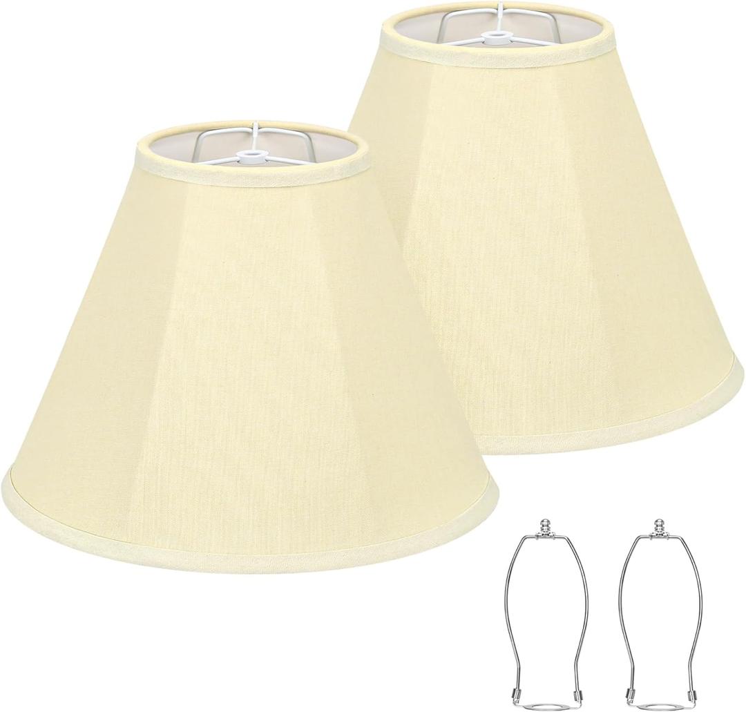 Bell Lamp Shades Set of 2, Cream Fabric Lampshades Medium Shade Replacement, 6"Top x 13"Bottom x 10"High, Natural Linen Hand Crafted(Spider Fitter), Harp Holders Included, Easy Assembly Required