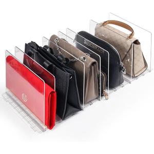 Plastic Purse Organizer Closet - Pack of 2 Handbag Organizer with Adjustable Dividers & Sturdy Base - Purse Storage Organizer for Closet, Space-Saving Handbag Storage Organizer for Shelves