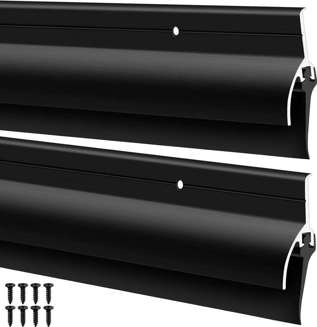 Hicarer 2 Pcs Door Bottom Sweep with Rain Drip 0.5625" W x 2" H x 36" L, Black Exterior Door Rain Drip Guard, Bottom Weather Stripping, Mill Finish Aluminum with Vinyl Insert