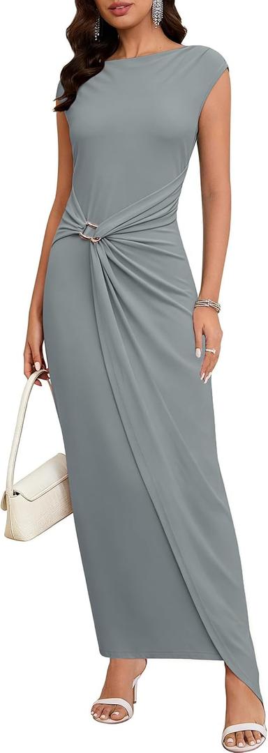 Women's Formal Bodycon Cap Sleeve Wedding Guest Maxi Dress (XL)