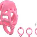 Men's Resin Breathable Training Accessory Cage, Black/Pink, Three Ring Sizes - A417US (Pink, Short)