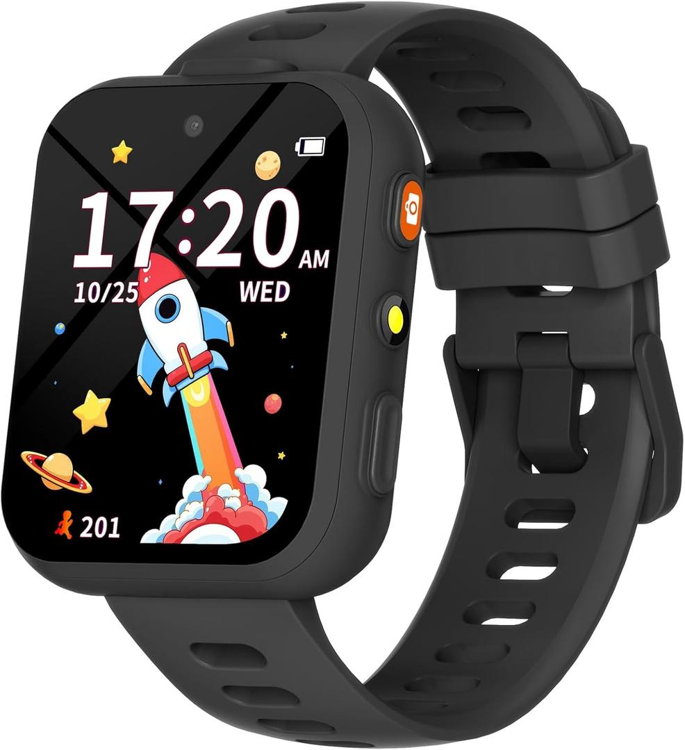 BIGGERFIVE Smart Watch for Kids with Dual Cameras, 30 Puzzle Games, Video & Music Player, Audiobooks, Flashlight, Pedometer, Calculator, Educational Toys Birthday Gifts for Boys Girls Ages 4-10 Black