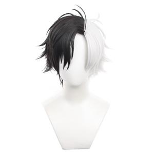 Short White Black Cosplay Anime Wig Halloween Costume straight Wig for Men