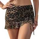 SHEKINI Women's Mesh Drawstring Swimdress Side Pull Tie Ruffle Swim Skirt Bottom (Medium, Leopard)
