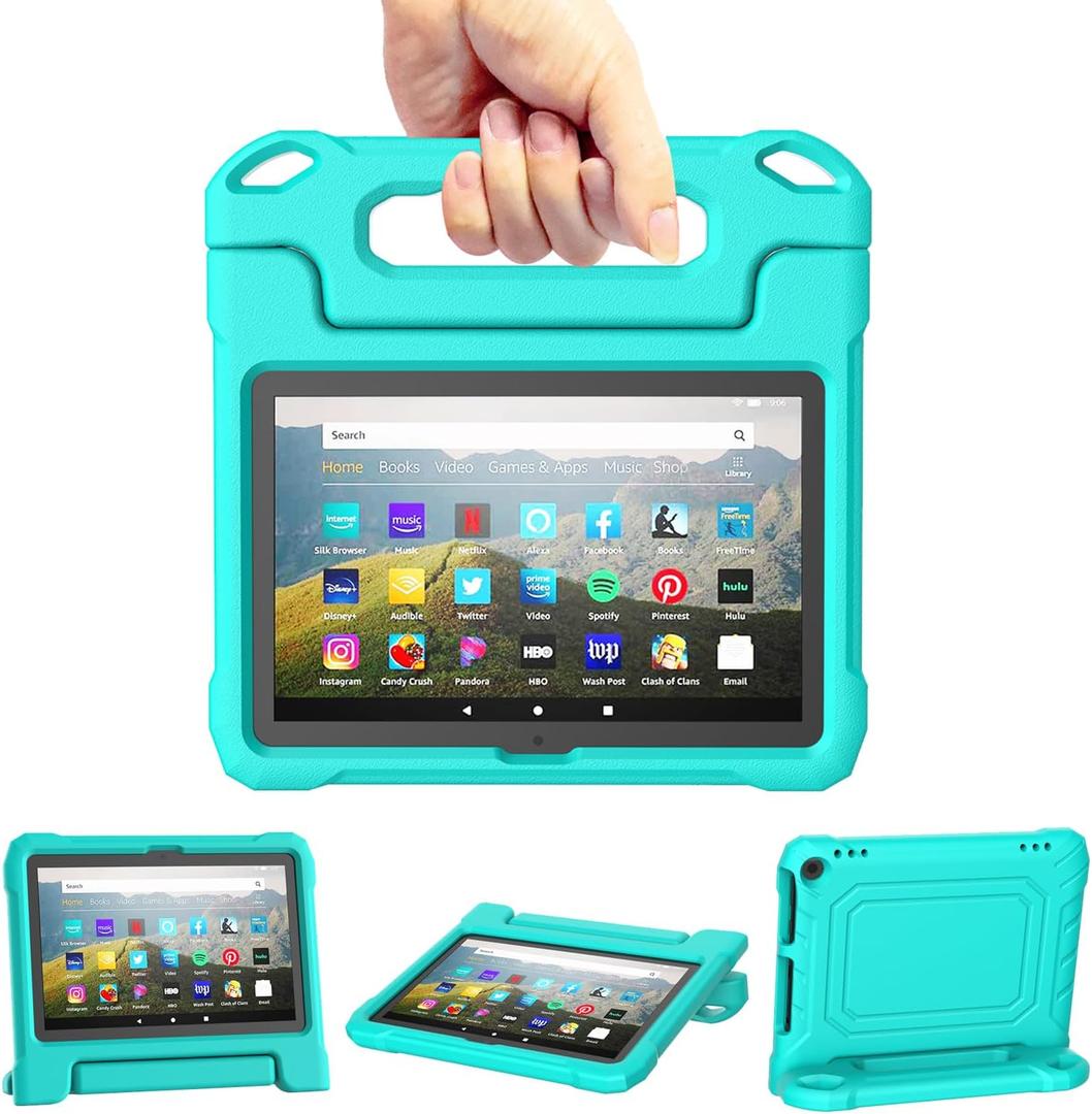 DJ&RPPQ Kids Tablet Case for 8-inch Devices - Incompatible With iPad Samsung, Lightweight Shockproof Case With Handle Stand - Turquoise