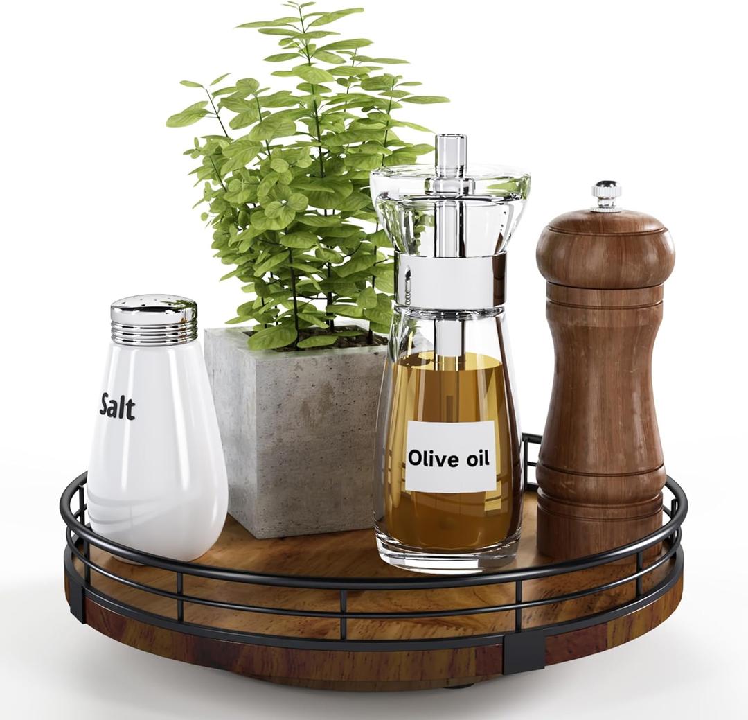 Farmhouse Oak 9" Lazy Susan Turntable Organizer for Cabinet, Round Wooden Lazy Susan Organization and Storage for Dining Table, Pantry, Kitchen, Countertop, Cupboard,Home Decor, Walnut Wood Farmhouse Oak 9" Lazy Susan Turntable Organizer for Cabinet, Round Wooden Lazy Susan Organization and Storage for Dining Table, Pantry, Kitchen, Countertop, Cupboard,Home Decor, Walnut Wood