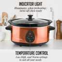 OVENTE Electric Slow Cooker with 3 Cooking Settings, Non-Stick and Dishwasher Safe Stoneware, Stainless Steel Body, Glass Lid, 3.7 Qt Oval Pot for Entrees, Soups, Sauces, Stews & Dips, Copper SLO35ACO