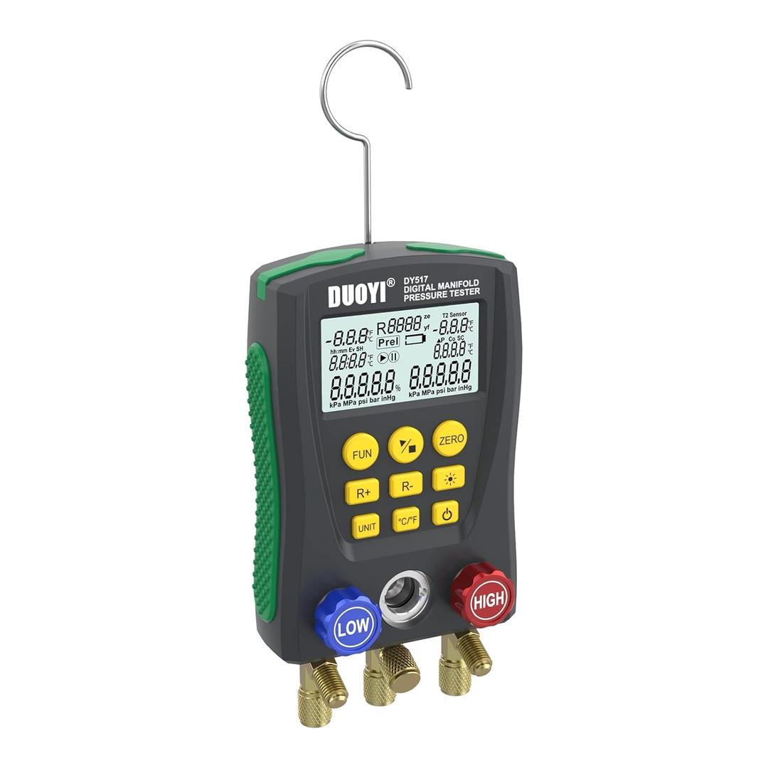 PLAYOCCAR Refrigeration Digital Manifold HVAC Gauge Kit, Vacuum Pressure Temperature Dignostic Tester Set for Testing Maintaining Air-Conditioner & Refrigerator