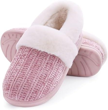 Evshine Women's Fuzzy Memory Foam Slippers, Closed Back Knit Bedroom Slippers, Slip-On Warm House Shoes for Indoor & Outdoor Comfort 41-42