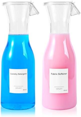 VOTLEVT 40 OZ Liquid Laundry Detergent Dispenser, Laundry Soap Dispenser, Fabric Softener Dispenser, Liquid Laundry Detergent Holder Container Organizer, Laundry Room Organization and Storage, 2 Pack