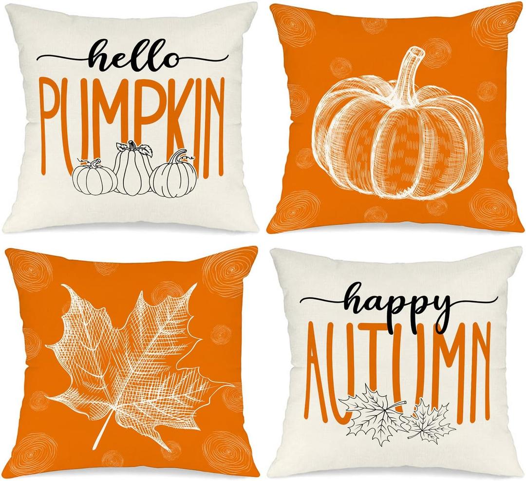 Ywlake Orange 18x18 Throw Fall Pillow Covers Set of 4, Maple Leaf Pumpkin Decorative Holiday 18 x 18 Autumn Cushion Covers Thanksgiving Pillow Case for Indoor Home Bedroom Sofa Couch Decor Ywlake Orange 18x18 Throw Fall Pillow Covers Set of 4, Maple Leaf Pumpkin Decorative Holiday 18 x 18 Autumn Cushion Covers Thanksgiving Pillow Case for Indoor Home Bedroom Sofa Couch Decor