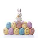 DurableDelights Resin Easter Bunny Figurine Hand-Painted Happy Rabbit Statue Cream Bunny with Eggs Sculpted for Family Collectible for Home Decor H 4.06 Inch