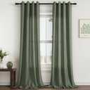 Olive Green Linen Curtains 84 Inches Long for Living Room 2 Panels Grommet Semi Sheer Linen Cotton Drape Boho Farmhouse Forest Green Curtain 84 Inch Length for Christmas Decor Dining Room Bedroom