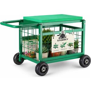 Garden Seat with Wheels, Rolling Garden Stool Heavy Duty Gardening Cart with Seat and 20 Quart Storage Space Use for Patio, Yard, and Outdoors, Medium