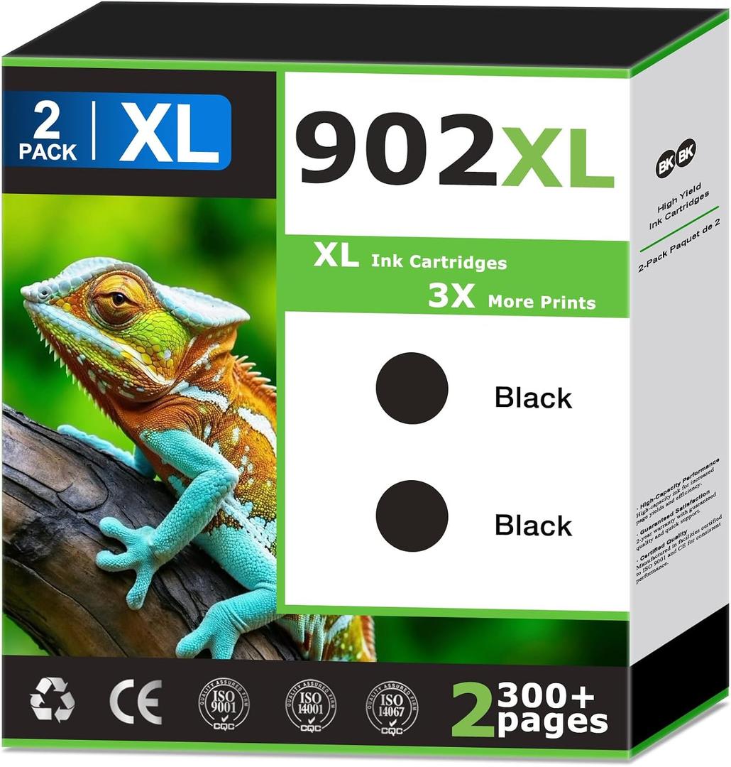 902XL Black Ink Cartridges Compatible for HP 902 XL Ink Replacements for HP 902 Balck Ink 902xl Work with OfficeJet Pro 6968 6978 6950 6958 6961 6962 6966 6960 6970 6975 6979 Printer(2 Pack Black)