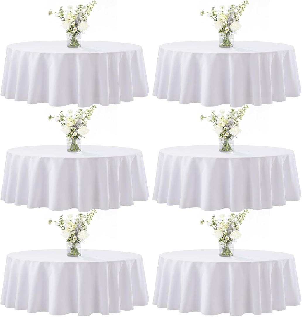 joybest 6 Pack Round Tablecloths - 60 Inches in Diameter White Table Cloth Fit 20 to 42 Inches Tables, Washable Polyester Fabric Table Cover for Dining, Buffet Party, Wedding