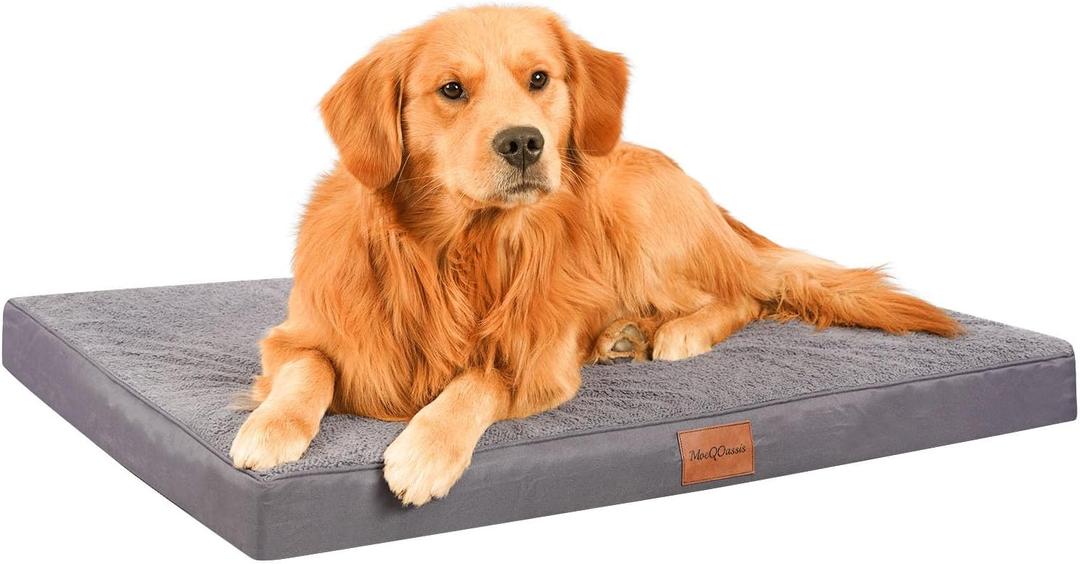 Waterproof Dog Beds for Large and Medium-Sized Dogs - Orthopedic Dog Bed Washable Crate Pad, Egg Crate Foam Pet Bed Mat with Removable Cover, Anti-Slip Kennel Pad, 35''22'', Grey